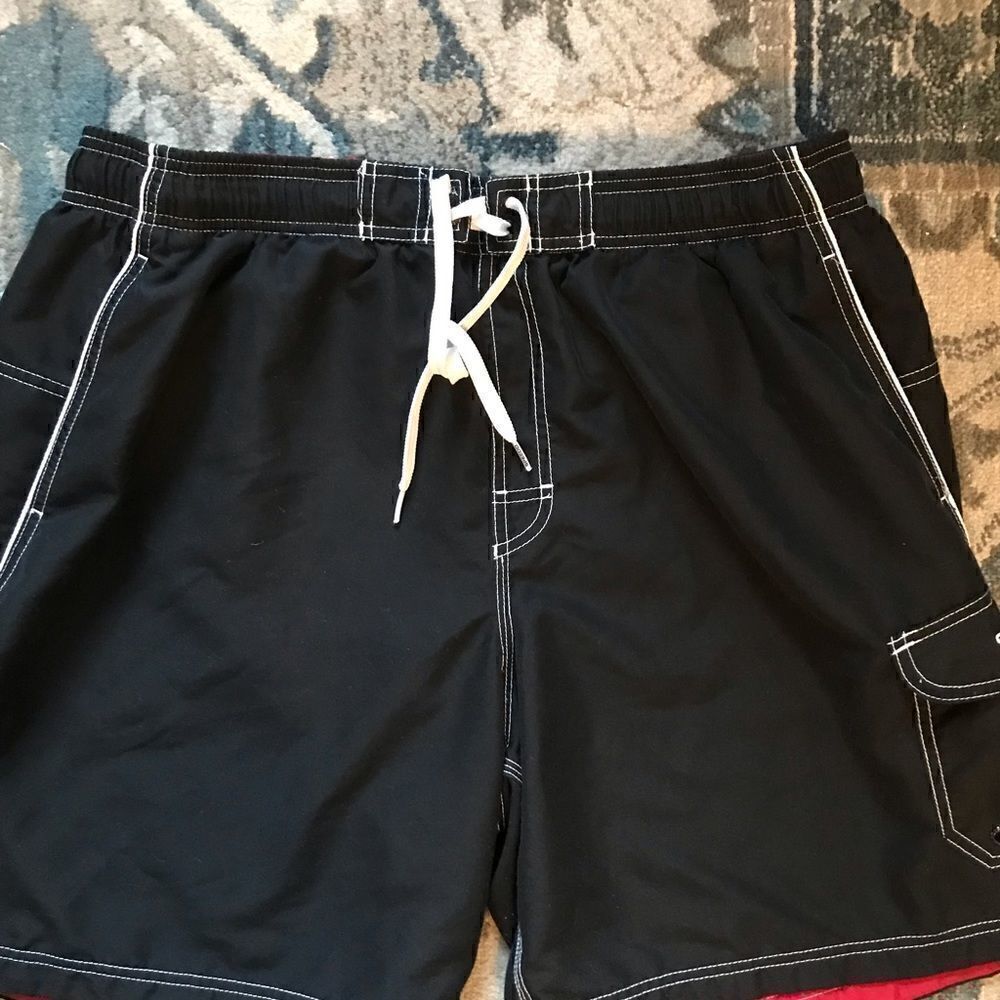 Speedo Mens Swimsuit Board Shorts size XL Black Elastic Drawstring Pockets
